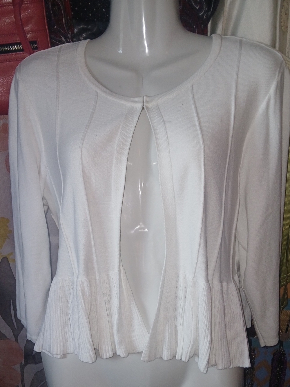 Danny & Nicole White Peplum Cardigan With Double Hook-n-eye Closure XL